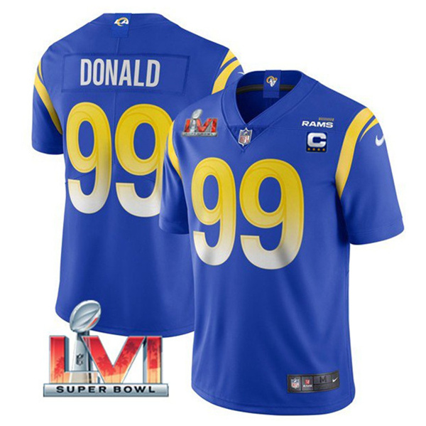 Men's Los Angeles Rams #99 Aaron Donald Royal 2022 With C Patch Super Bowl LVI Vapor Limited Jersey